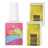 5 in 1 Clear Builder Base Gels, Hard Gel, rubber base gel for nails, Nail Strengthener Gel, Nail Extension, Builder in a Bottle Gel, Nails Repair with 100 Pcs Nail Forms