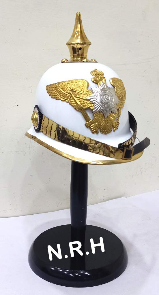 White German Pickelhaube Spike Helmet | Leather Pickelhaube Imperial Prussian Helmet | Brass Military Officer Men’s Costume | WWI & WWII Army Helmets LARP Re-Enactment Cosplay Halloween Helmet