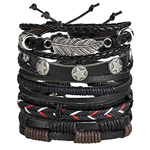 Shining Diva Fashion Stylish Multi Strand Leather Bracelet for Men (Black, 9904b)