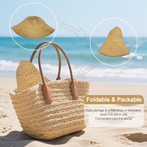 Sombrero tejido de paja para mujer plegable verano playa miniatura 6