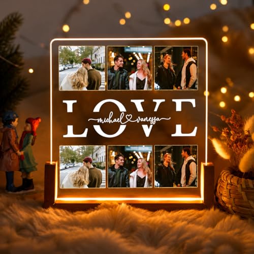 Image of Custom Photo Collage LED Lamp, Personalised Acrylic Night Light, Warm White, Modern Style, Anniversary and Birthday Gift for Couples and Friends (Design 3)