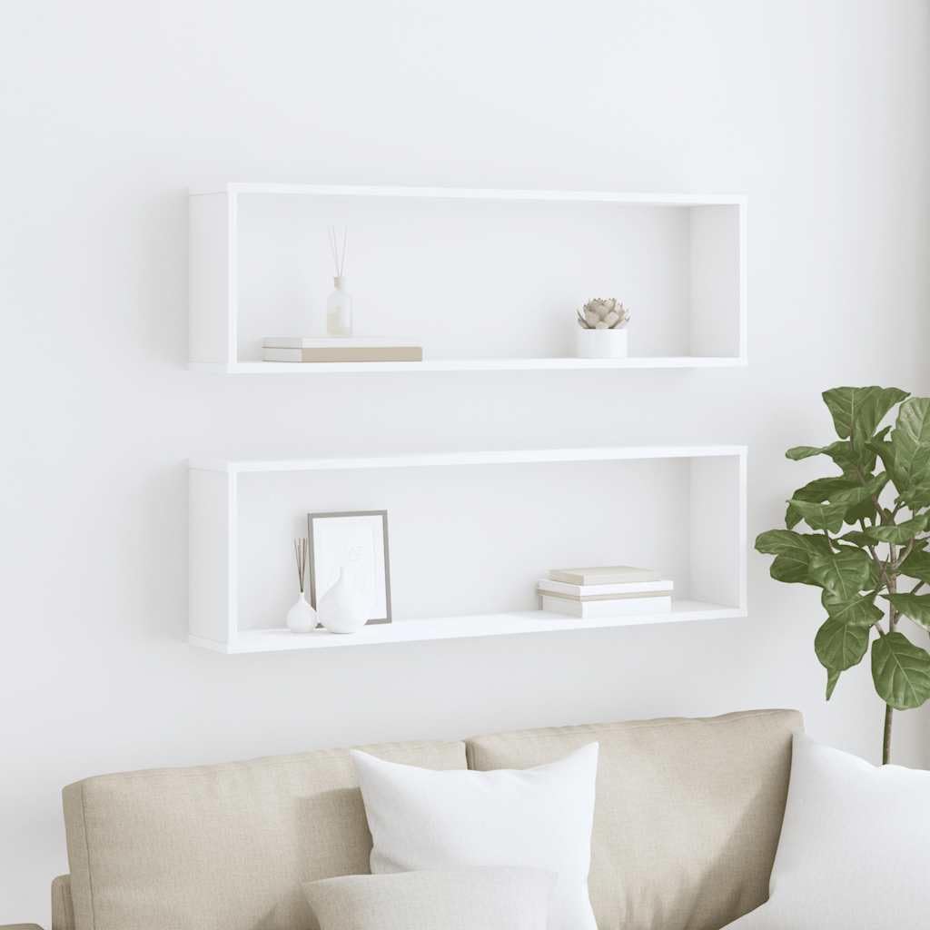 Mensole a Muro a Cubo 2 pz Bianche 100x15x30 cm in Multistrato | Design modulare salvaspazio per soggiorno o studio, ideale per esporre libri e decorazioni su pareti moderne.