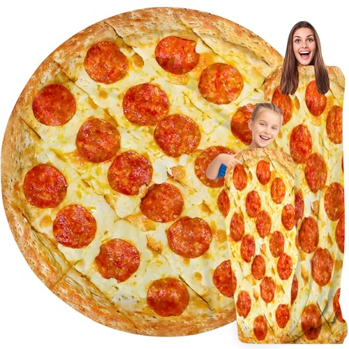 GardEssere Couverture ronde en flanelle douce et amusante pour enfants et adultes, motif pizza - Pour lit et canapé - 180 cm