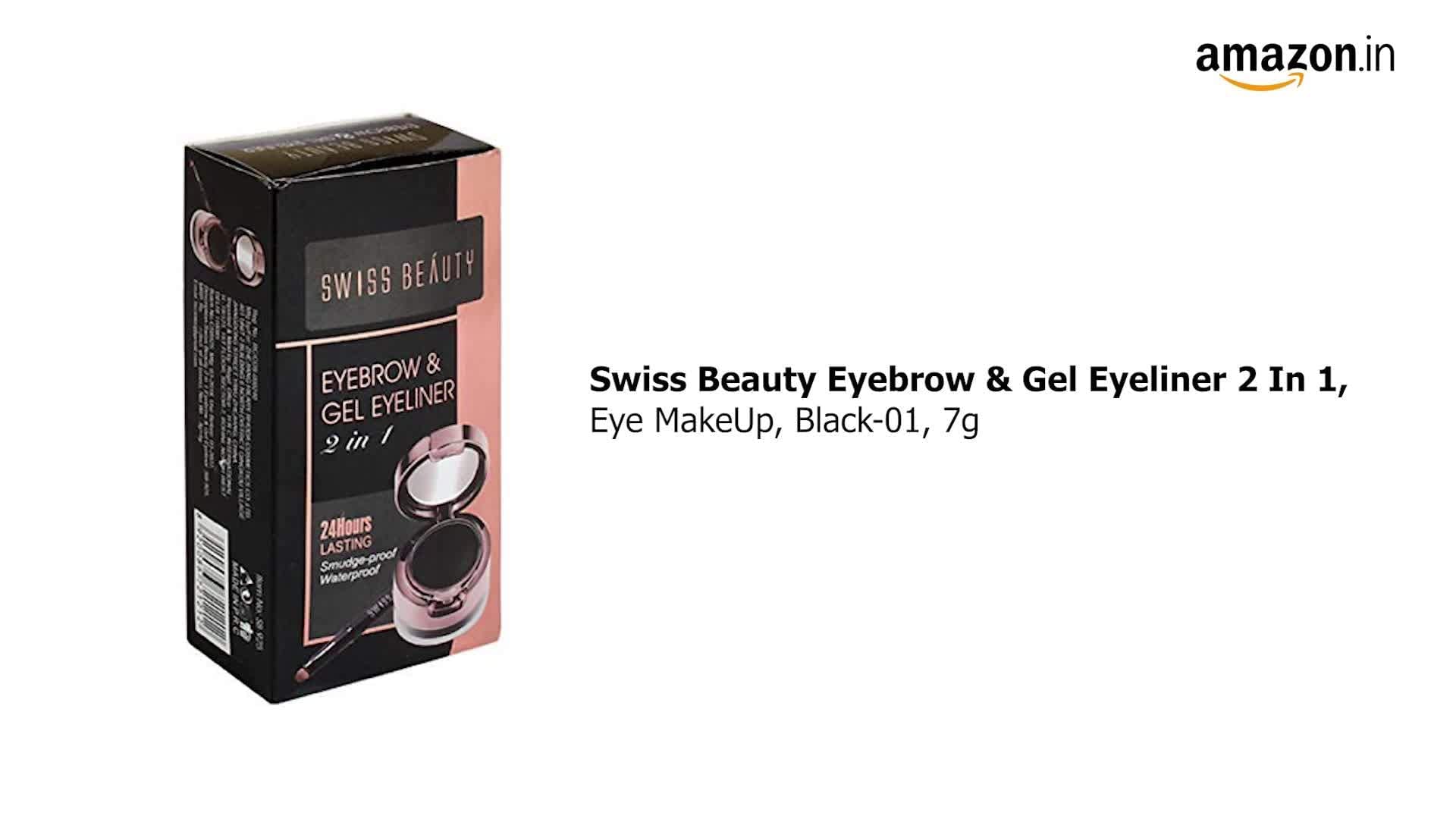 Swiss Beauty Waterproof Eyebrow & Gel Eyeliner 2 In 1 with Brush| Shade- Black, 7G | & Swiss Beauty Real MakeUp Base Hightlighting Primer|Shade - Golden-Tint, 32ml 1