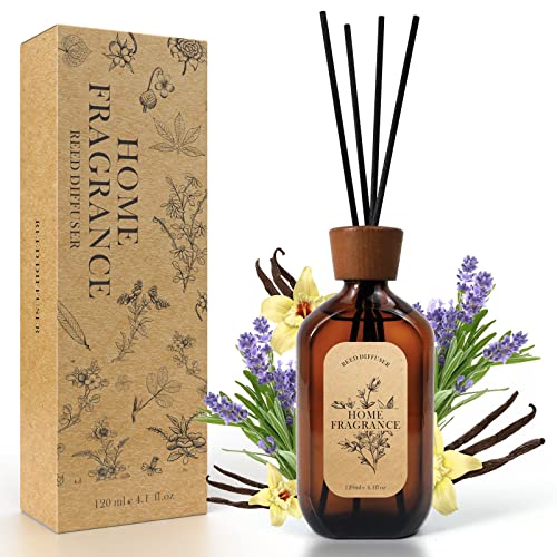 Difusor de Aroma Ambientadores de Hogar, 120 ml con 6 Varillas Difusoras de Caña, Ambientador con Aroma aTabaco Vainilla, para Habitaciones, Baños, Oficinas, Armarios