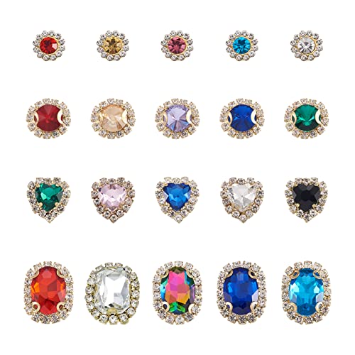 PandaHall 160pcs Sew on Rhinestone Faceted Crystal Glass Claw Rhinestone Heart Round Oval Gems for DIY Dress Clothes Shoes Bag Decorations