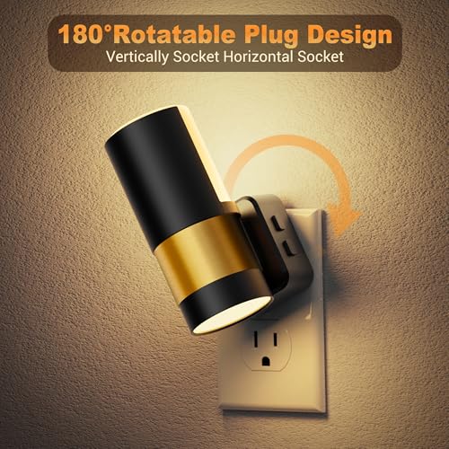Image of JandCase Plug in Night Light, Rotating Night Light with 3 Colors, 3000K /5000K /Amber, Dimmable Night Lights with Dusk to Dawn Sensor, 360Rotatable, LED Nightlight for Bathroom Bedroom Hallway, 2 Pack