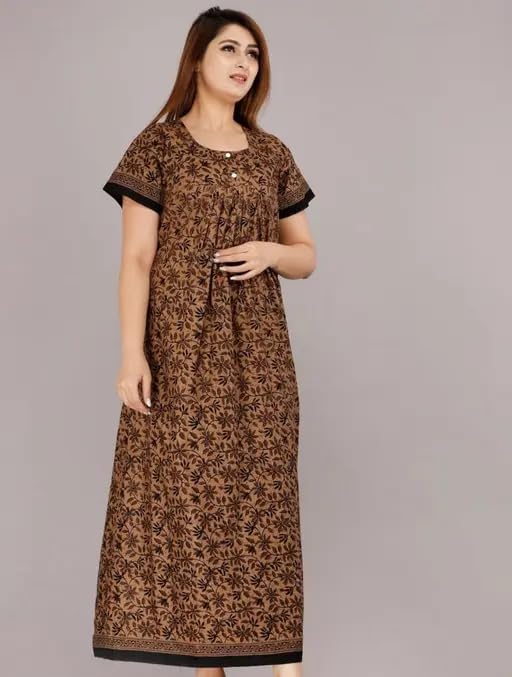 Ladies Cotton Nighty Front Zip Closure Printed Design | Half Sleeve Soft Night Dress for Daily Use_36-picture-41