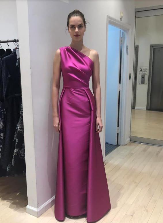 One Shoulder Prom Dresses for Women 2024 Long Ruched Satin Ball Gown Formal Evening Gowns with Pockets - Image 2