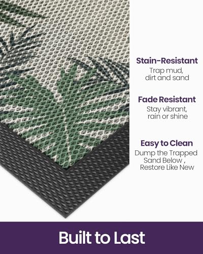 DEXI Front Door Mat Outside Entrance, Summer Tropical Leaves Plant Doormat, Non Slip Dirt Resist Heavy Duty Entry Mats for Entryway, 24x36, Olive Green