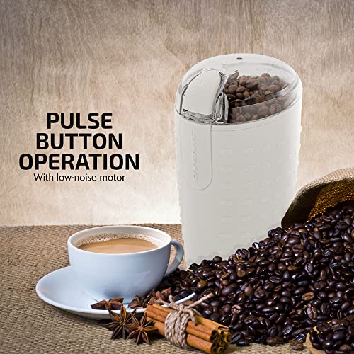Ovente Electric Small Coffee Grinder 2.5 Ounce Storage, Portable & Compact 150 Watt Fresh Grinding Mill With Stainless Steel Blade For Bean Spices Herb Or Tea, Perfect At Home & Kitchen, White Cg225W #TOP2