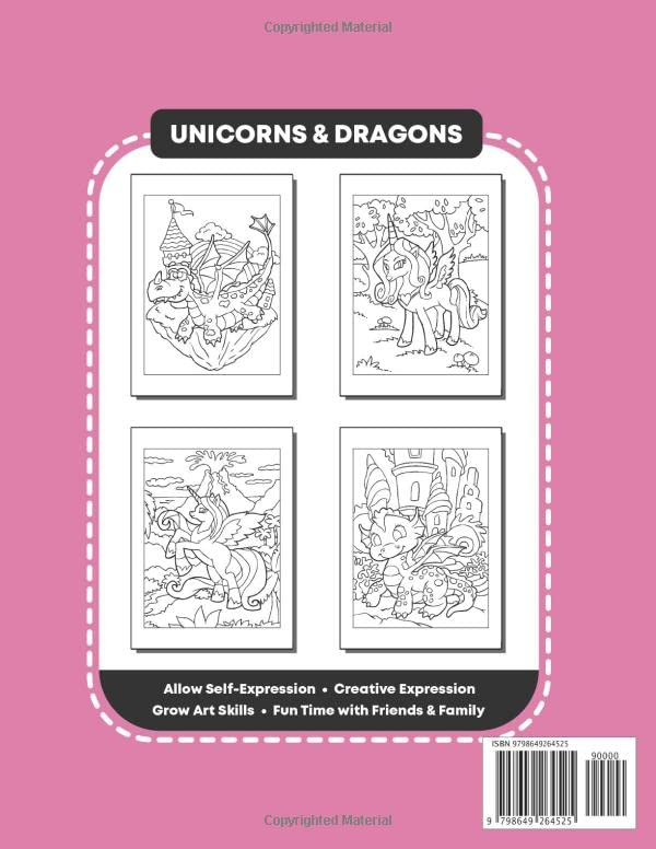 Unicorns and Dragons Coloring Book: Fun Activity Workbook for Kids Ages 4-8 with 60 Cute, Unique Magical Creatures image 2