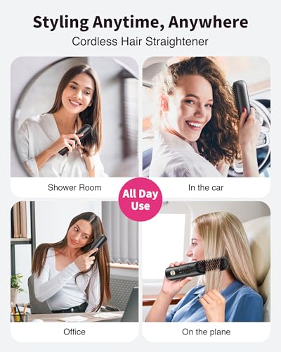 Image of Bopcal Cordless Hair Straightener Brush for Travel, Upgraded Mini Portable Hair Straightening Brush for Women & Men, 300M Anti-Frizz Negative lons Straightening Comb, lonic Care & Fast Heating