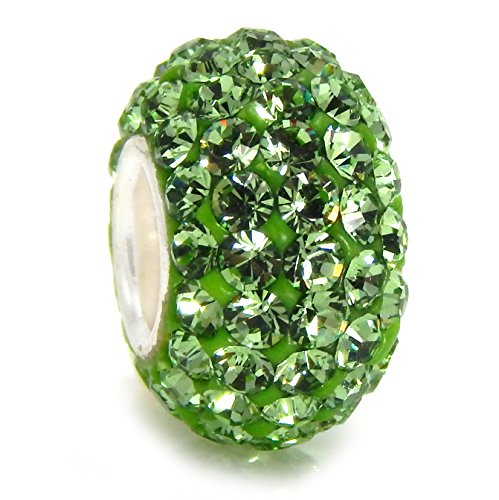 925 Sterling Silver Light Green Crystals Charm Bead