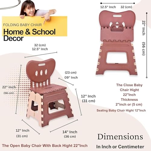 Image of A to Z Hub Folding Plastic Chair with Backrest for Kids & Adults | Portable, Lightweight, Durable Step Stool Seat | Space Saving, Easy to Carry, Indoor Outdoor Multipurpose Chair Brown (Brown)