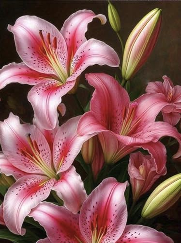 Lily Flowers Diamond Art Kits for Adults Easy Crafts 5D Diamond Painting Dot Kit for Adult Beginners Plant Flower DIY Round Dots Full Drill Diamonds Paintings Arts for Home Wall Decor Gifts 12X16 In