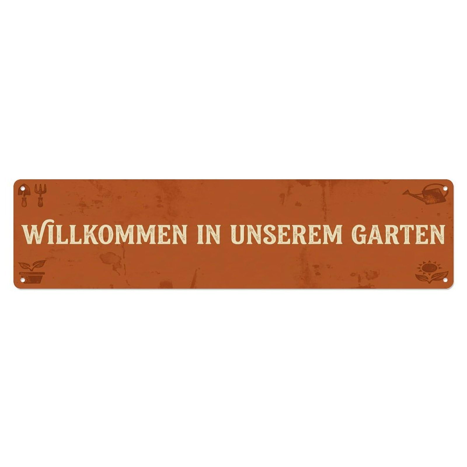 Vintage Welcome to Our Garden Rust Orange Metal Tin Sign