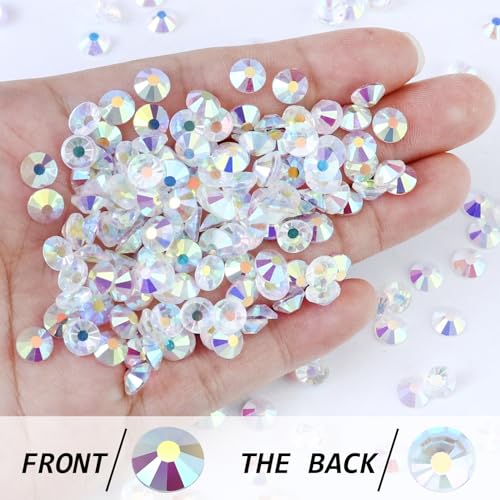 Image of 1440PCS SS12 Crystal Glass Flatback Rhinestones, Round Flat Back Crystal Gems for Nail Art and Craft Clothes, Glue Fix Diamond Stones Transparent Clear AB (2.9-3.0mm)
