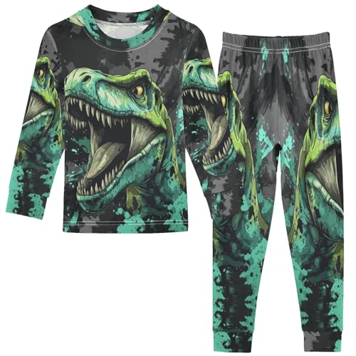 Pigsaly Pajama Set 2 Piece Animal Jurassic Green Dinosaurs Pajama Sets Long Sleeve Pjs Sleepwear 8Y