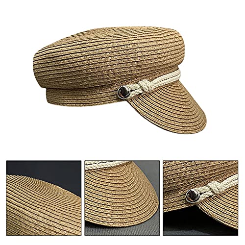 Meyaus Women Summer Wide Brim Straw Woven Sun Hat Visor Flat Top Newsboy Cap Painter Hat Khaki #TOP5