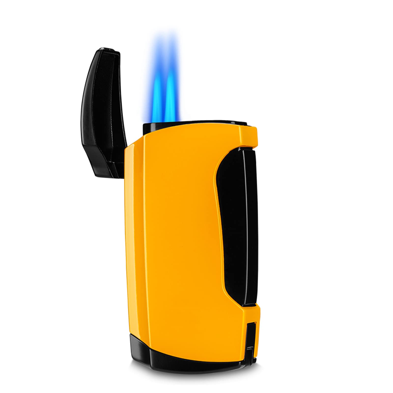 Ensemble Coupe-Cigare et Briquet Portable Double Jet Flame Butane Briquet Rechargeable Coupe-Vent Briquet Cadeaux pour Hommes (Vendu sans Gaz)