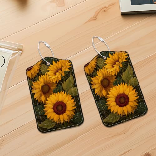 Image of Sunflower Luggage Tags 2 Pack, PU Leather Privacy Flap