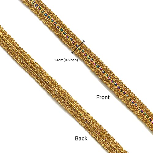 Mililanyo 14.7 Yards Gold Braid Trim With Colorful Sequins Metallic Braid Trim 0.5" Wide Sewing Polyester For Diy Crafts Home Decorative #TOP2