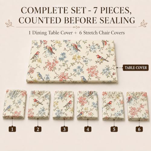 Image of Cloth Fusion Dining Table Cover with 6 Chair Covers, 6 Seater Table Cloth | Table cover and every chair cover in one matching print; 4-way stretch chair covers; 6 designs; washable, not PVC