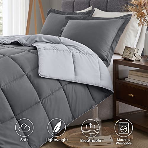 Homelike Moment Lightweight Comforter Set California King Reversible All Season Down Alternative Bed Comforter Set Summer Blanket 3 Piece - With 2 Pillow Shams Cal King Size Dark Gray/Light Grey #TOP3