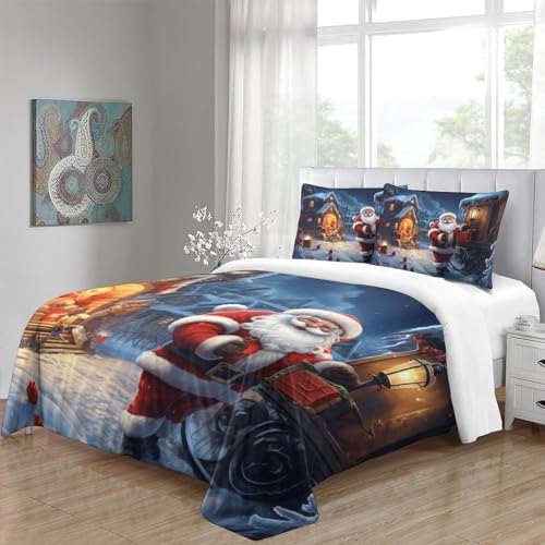 Housse de couette Père Noël 3 pièces multicolore pour grand lit King - 5