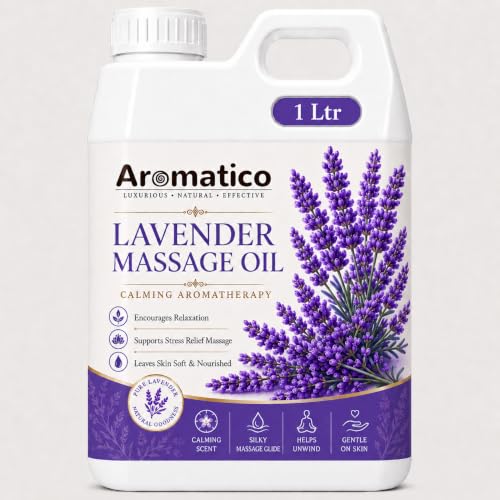 Image of AROMATICO Lavender Massage Oil 1 Litre | Professional Spa & Salon Bulk Refill Pack 1000ml