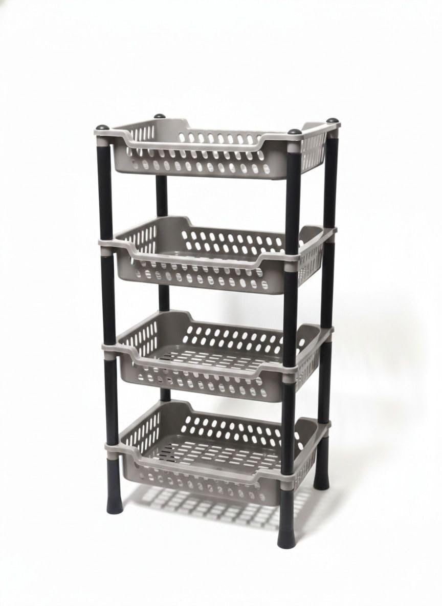 AIR Force 4 Layer Kitchen Rack Stand Plastic Countertop Storage Rack for Fruits Vegetables Snacks Bottles Toys | Multipurpose Modern Organizer Shelf Cart for Home Kitchen Use-image-18