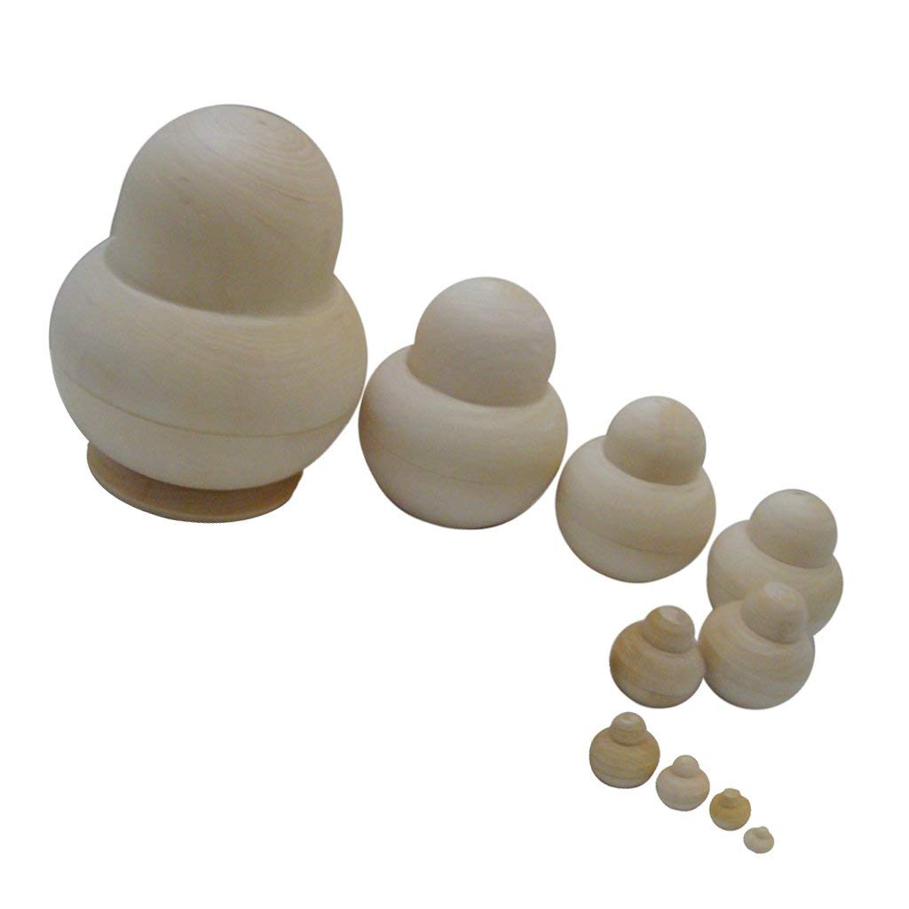 Inzopo 6 Inch Set of 10 pieces Unpainted Blank Wooden Russian Nesting Dolls Craft for Kids Painting