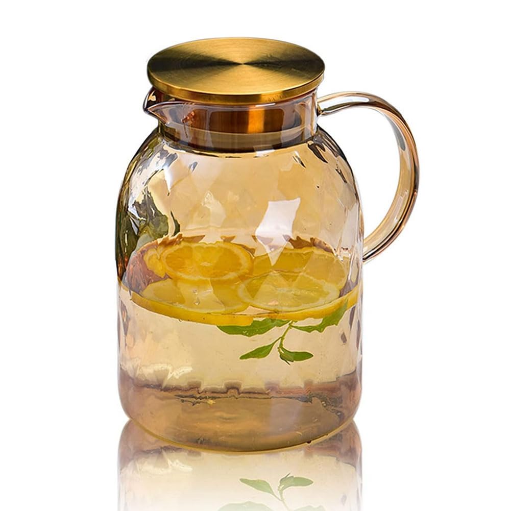 CTRLZS Vintage Glass Jug Water Pitcher with Lid Handle and Spout Heat Borosilicate for Fridge Storage