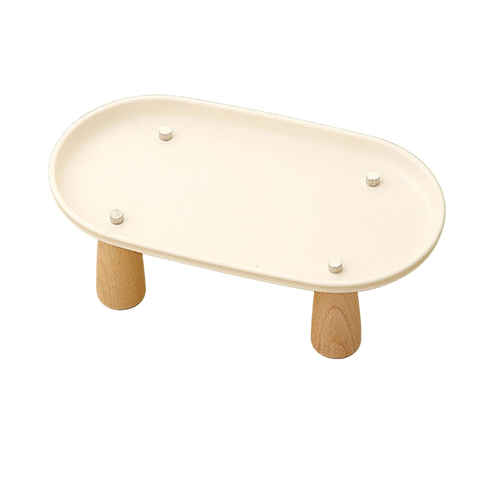 Fenteer Cat Bowl Raised Stand Pet Feeder Stand Non Slip Modern for Food and Water Bowls Stable Elevated Holder Rack for Small Dogs Cats, Beige 24cmx13cm