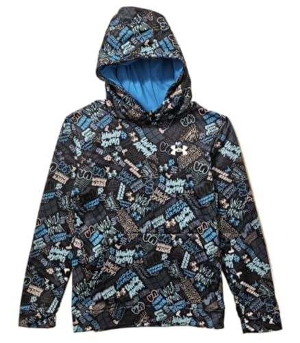Under Armour Boys' Armour Fleece All Over Printed Hoodie Loose Fit (US, Alpha, Large, Regular, Black/Blue/White 422) - Main Image