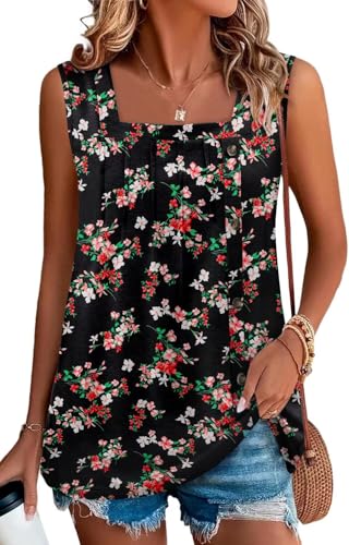KISSMODA Womens Boho Tops for Summer Sleeveless Tanks Loose Fit Casual Blouse Daily Shirts for Leggings (S-3XL)