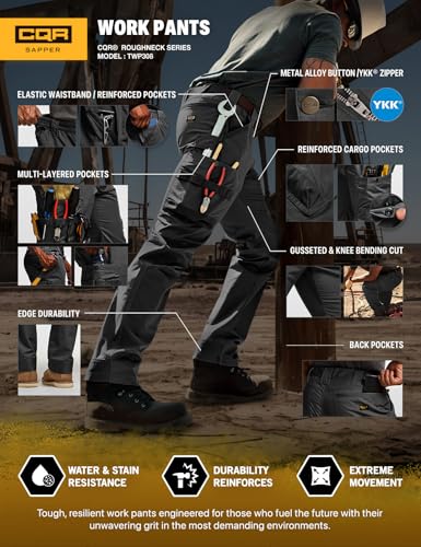 Image of CQR Men's Quick Dry Work Pants, Water Resistant Outdoor Tactical Pants, Lightweight Stretch Cargo Hiking Pants