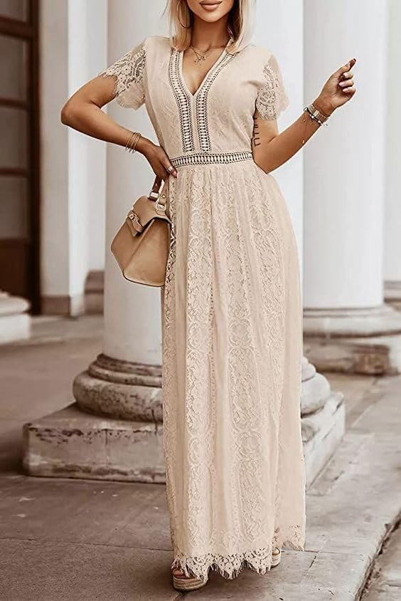 Womens Off Shoulder Lace Wedding Dress Boho Bridesmaid Party Maternity Photoshoot Maxi Dresses - Image 3