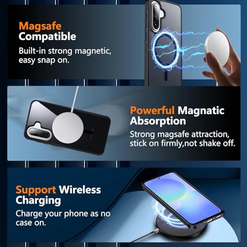 Image of DIZORO Compatible Samsung Galaxy A37 5g Case,Compatible with MagSafe, Non Yellow Military-Grade Drop Protection & Hard PC Back Cover Slim Transparent Anti-Scratch Shockproof Phone Case - Black