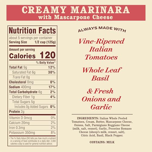 Image of Rao's Homemade Creamy Marinara Sauce with Mascarpone, 24 oz, Tomato Sauce, All Purpose, Premium Quality, Tomatoes from Italy and Olive Oil (Pack of 2)