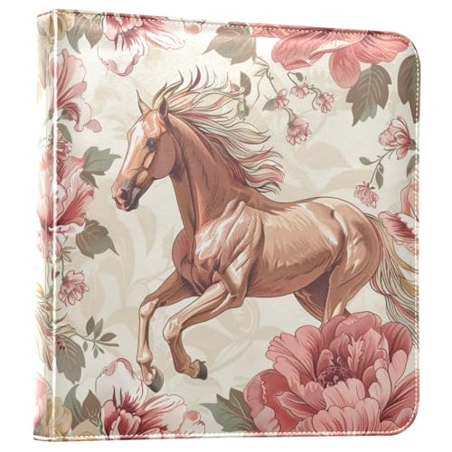 JIPONI Floral Horse Large Photo Album, DIY Leather Cover Scrapbook Albums for 4x6 5x7 6x8 Pictures, Self Adhesive Memory Book for Wedding, Baby, Family