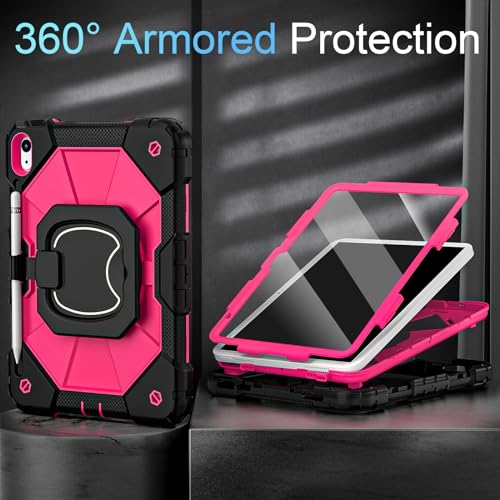 Image of Auizotl Case for iPad 10th Generation 10.9 Inch /iPad 11 Inch (A16) 2025 11 Inch,10th Generation Case with 360 Rotating Stand Screen Protector,Heavy Duty Shockproof Cover for iPad10th,Black Pink