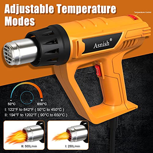 Heat-Gun-1800W-Variable-Temperature-Settings-1221202-50-650-Asnish-Fast-Heat-Hot-Air-Gun-Durable-Overload-Protection-with-Nozzles-for-Crafts-Shrink-Wrap-Vinyl-PVC-Vinyl-Epoxy-Resin