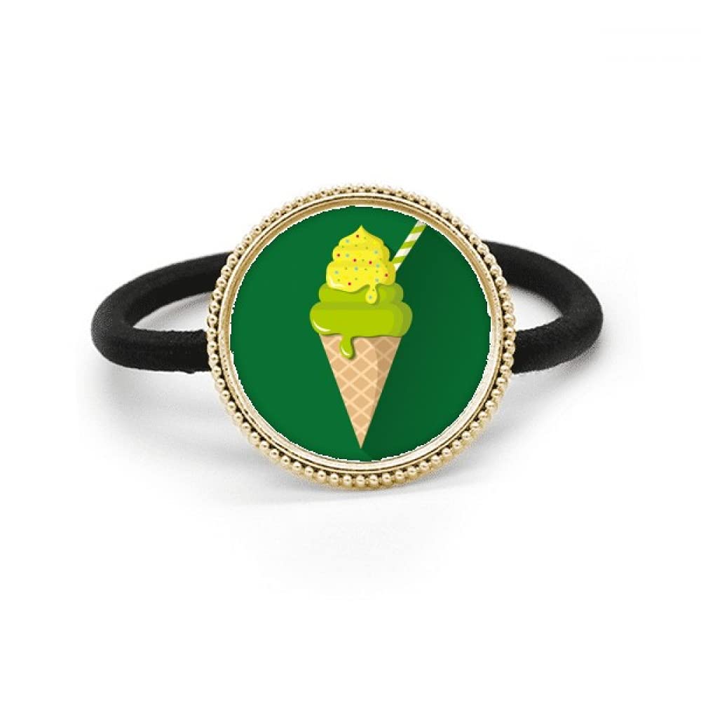 Corbata de pelo de metal de plata con tocado de goma verde 4