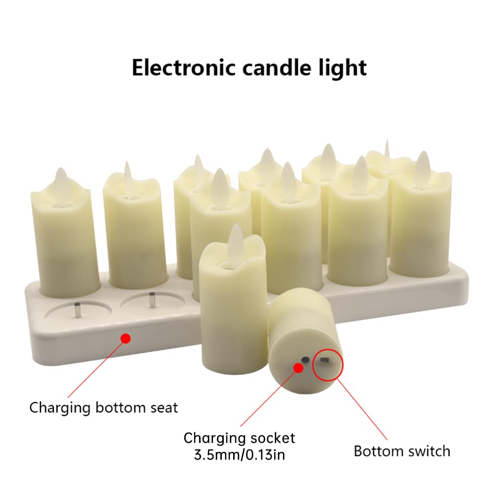 Candele tremolanti Senza Fiamma Confezione da 12 Candele LED realistiche Ricaricabili con Telecomando a 4 Tasti Candele elettriche in plastica in Giallo Caldo per Decorazioni