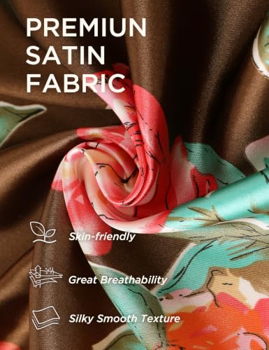 Image of BABEYOND Women's Kimono Robe Long Satin Silky Floral Lightweight Bridesmaid Wedding Bachelorette Party Robe