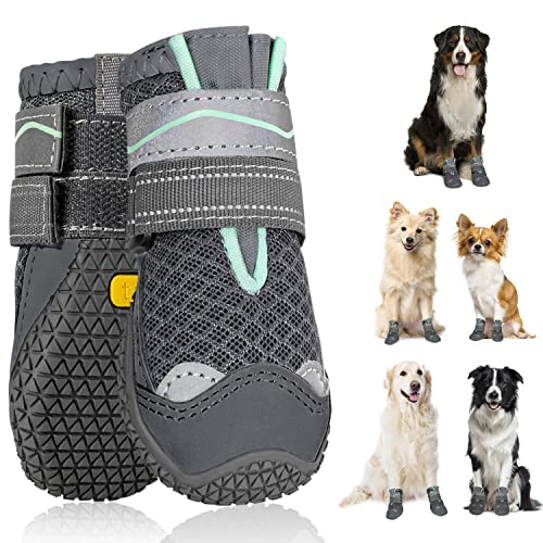 SlowTon Hundeschuhe Pfotenschutz, 2 Stück wasserdichte Hunde Schuhe Outdoor mit Rutschfester Sohle, reflektierendem Klettverschluss Hundestiefel für kleine mittlere große Hunde Winter