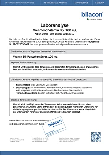 Vitamin B5 Greenfood Pantothensäure 100 mg hochdosiert