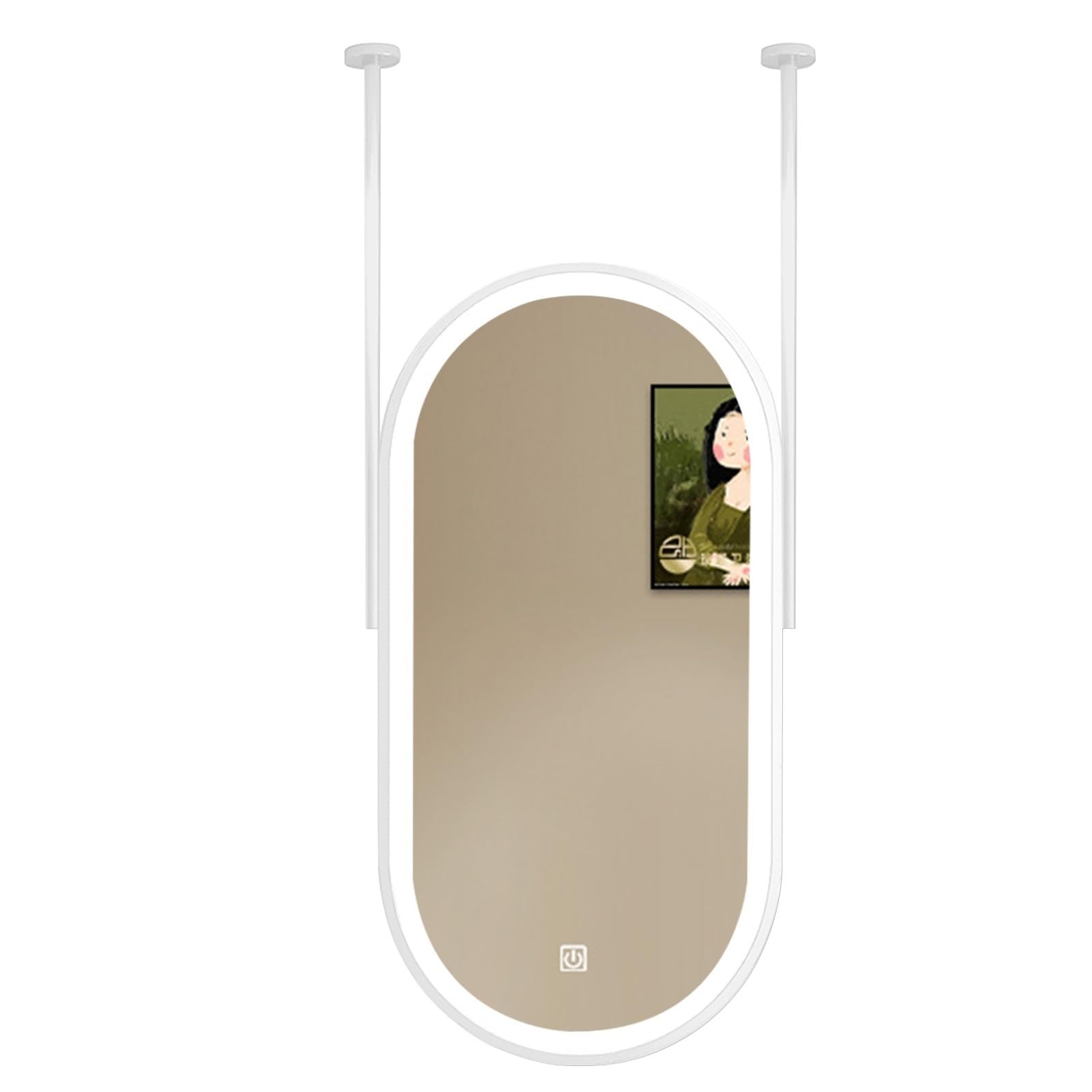 FGXHHS Floating Vanity Mirror Bathroom LED Mirrors with Ceiling Hanging Rod, Home or Hotel Suspended Make-up Mirrors, Wall-mounted Decorative - Customizable(40cmx70cm)